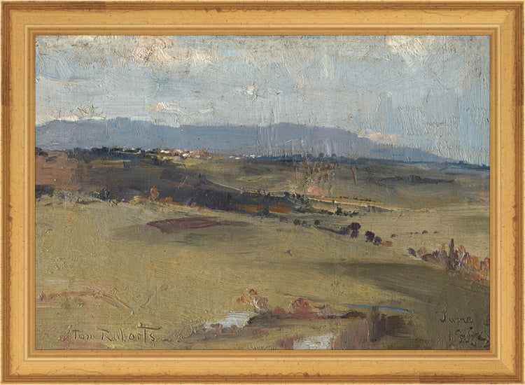 Framed Hills. Frame: Traditional Gold. Paper: Rag Paper. Art Size: 7x10. Final Size: 8'' X 11''