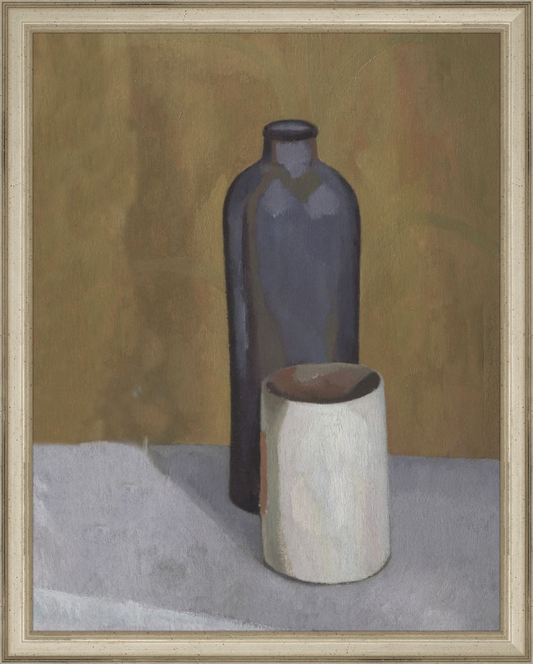 Framed Still Life Vases. Frame: Traditional Silver. Paper: Rag Paper. Art Size: 14x11. Final Size: 15'' X 12''