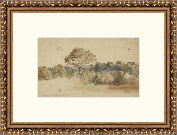 Framed Baroque Landscape. Frame: Gold Ornate. Paper: Rag Paper. Art Size: 6x10. Final Size: 13'' X 17''