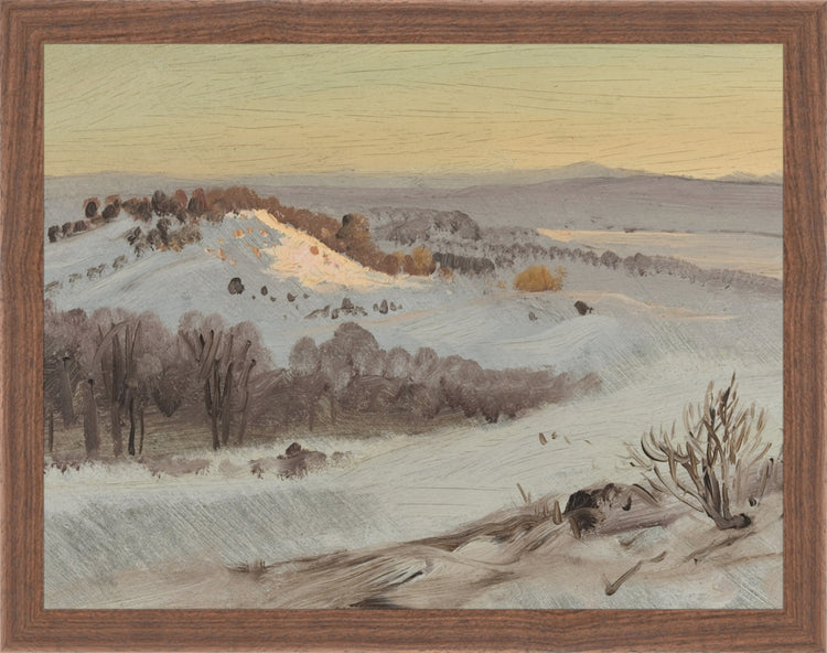 Framed Mountain View. Frame: Dark Walnut. Paper: Rag Paper. Art Size: 10x13. Final Size: 11'' X 14''