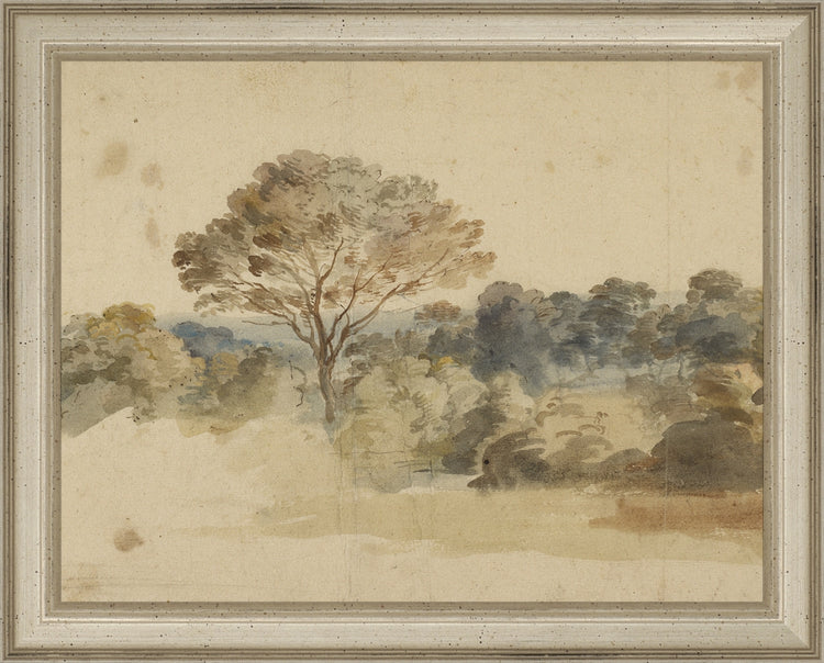 Framed Baroque Landscape. Frame: Traditional Silver. Paper: Rag Paper. Art Size: 7x9. Final Size: 8'' X 10''