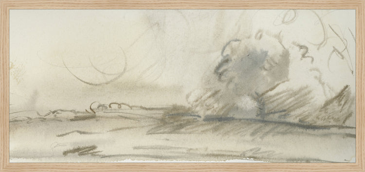 Framed Watercolor Landscape Study I. Frame: Natural Oak. Paper: Rag Paper. Art Size: 13x29. Final Size: 14'' X 30''