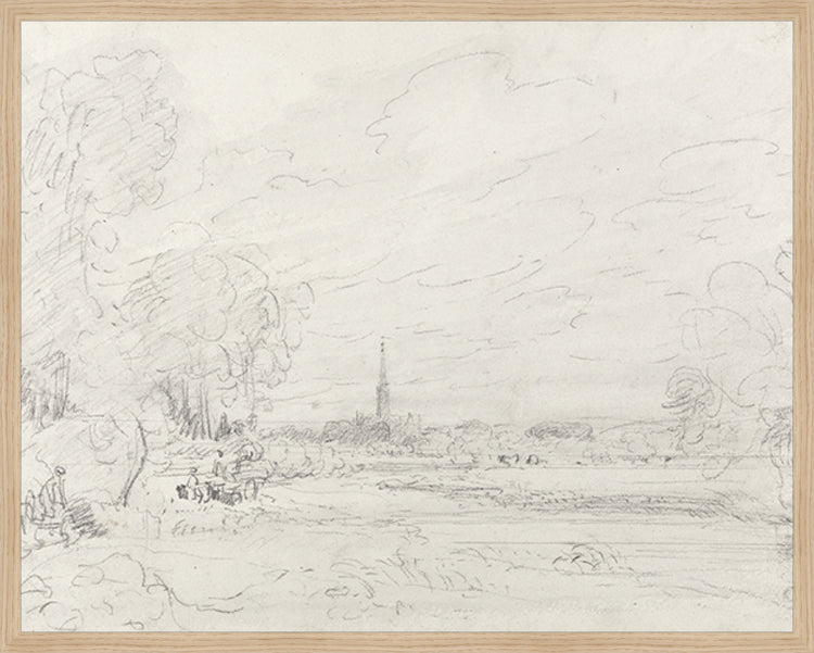 Framed Promenade Drawing III. Frame: Natural Oak. Paper: Rag Paper. Art Size: 23x29. Final Size: 24'' X 30''