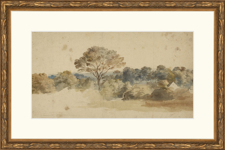 Framed Baroque Landscape. Frame: Embellished Antique Gold. Paper: Rag Paper. Art Size: 6x11. Final Size: 10'' X 15''