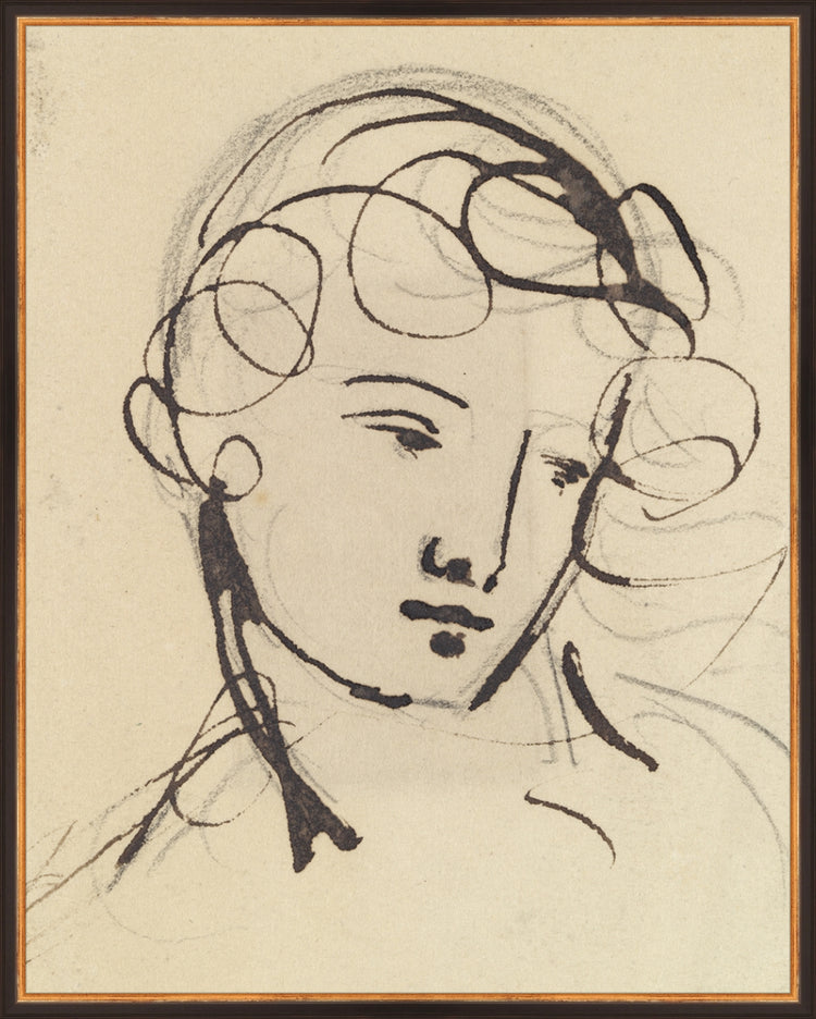 Framed Sketch of a Lady. Frame: Traditional Black and Gold. Paper: Rag Paper. Art Size: 29x23. Final Size: 30'' X 24''