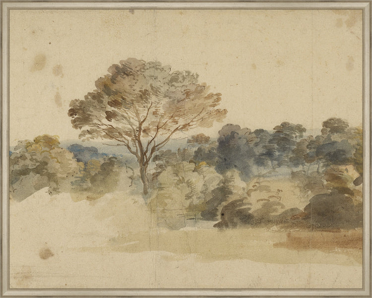 Framed Baroque Landscape. Frame: Traditional Silver. Paper: Rag Paper. Art Size: 23x29. Final Size: 24'' X 30''