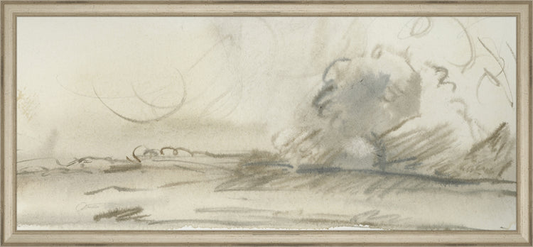 Framed Watercolor Landscape Study I. Frame: Traditional Silver. Paper: Rag Paper. Art Size: 10x23. Final Size: 11'' X 24''