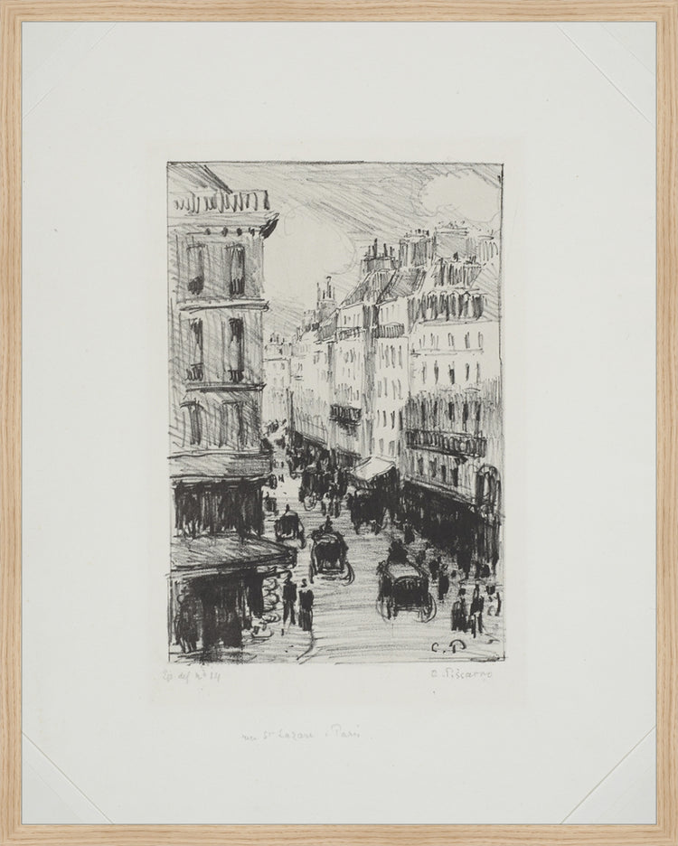 Framed Paris Streets. Frame: Natural Oak. Paper: Rag Paper. Art Size: 29x23. Final Size: 30'' X 24''