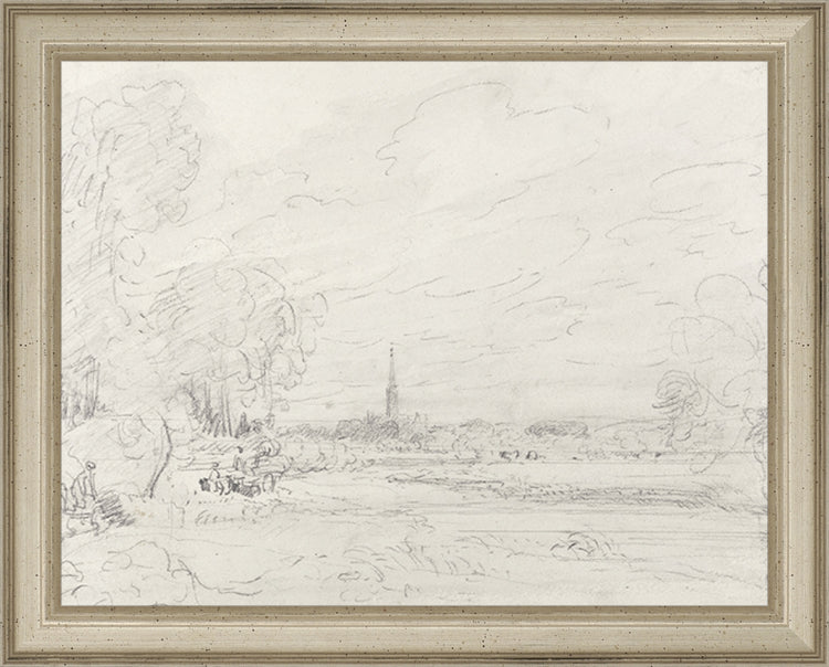 Framed Promenade Drawing III. Frame: Traditional Silver. Paper: Rag Paper. Art Size: 7x9. Final Size: 8'' X 10''