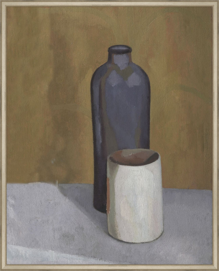 Framed Still Life Vases. Frame: Traditional Silver. Paper: Rag Paper. Art Size: 30x24. Final Size: 31'' X 25''