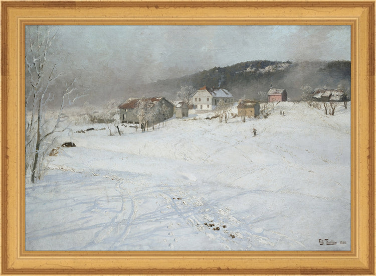 Framed Village. Frame: Traditional Gold. Paper: Rag Paper. Art Size: 7x10. Final Size: 8'' X 11''