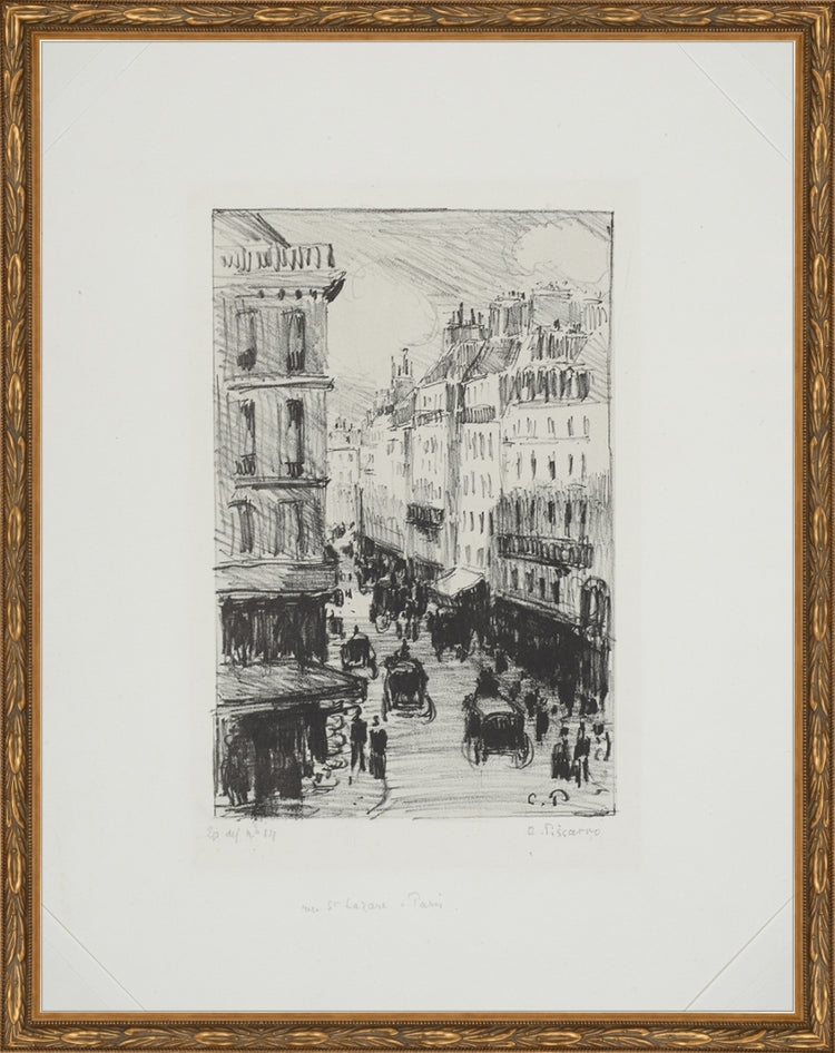 Framed Paris Streets. Frame: Embellished Antique Gold. Paper: Rag Paper. Art Size: 18x14. Final Size: 19'' X 15''