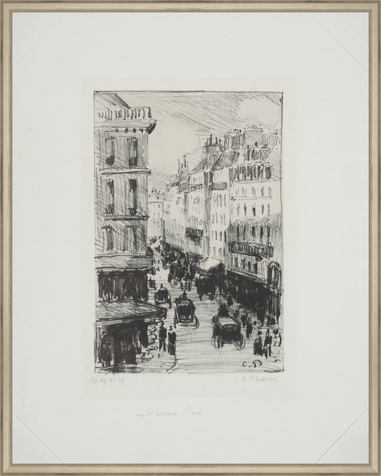 Framed Paris Streets. Frame: Traditional Silver. Paper: Rag Paper. Art Size: 29x23. Final Size: 30'' X 24''