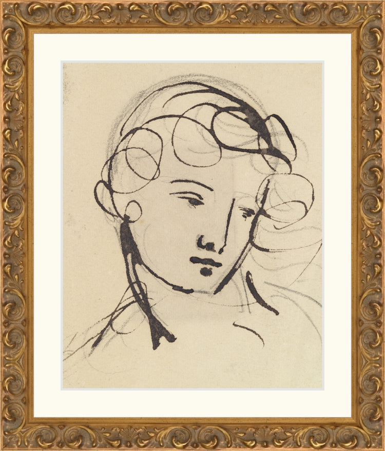 Framed Sketch of a Lady. Frame: Antique Ornate Gold. Paper: Rag Paper. Art Size: 10x8. Final Size: 13'' X 11''