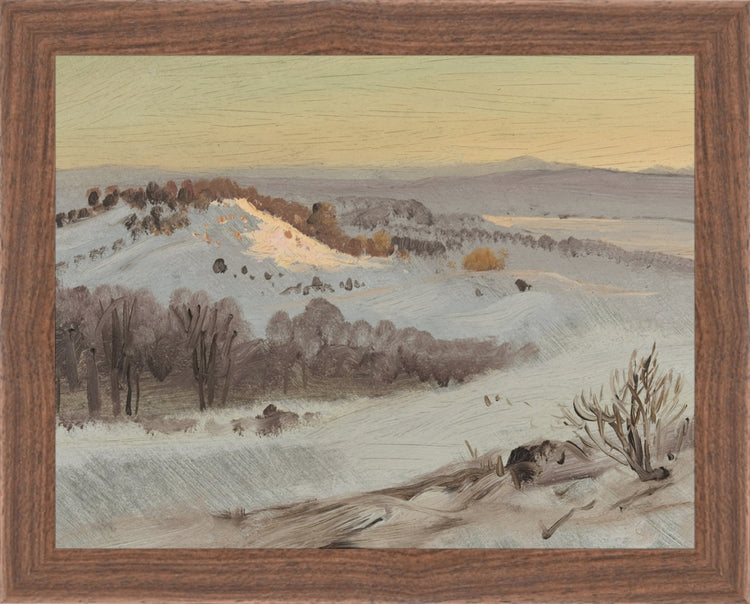 Framed Mountain View. Frame: Dark Walnut. Paper: Rag Paper. Art Size: 7x9. Final Size: 8'' X 10''