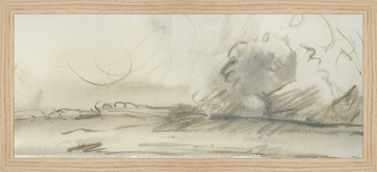 Framed Watercolor Landscape Study I. Frame: Natural Oak. Paper: Rag Paper. Art Size: 8x19. Final Size: 9'' X 20''