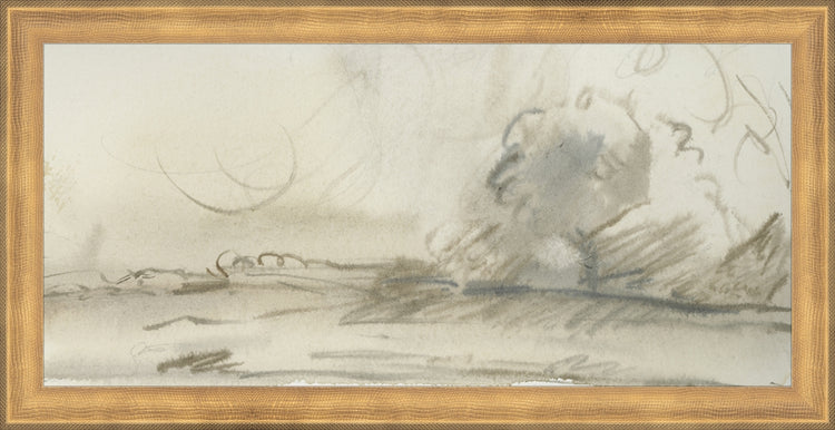 Framed Watercolor Landscape Study I. Frame: Timeless Gold. Paper: Rag Paper. Art Size: 7x15. Final Size: 8'' X 16''