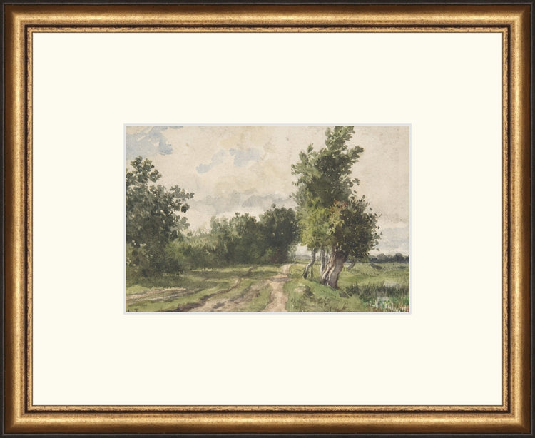 Framed Roads Landscape. Frame: Distressed Gold and Black. Paper: Rag Paper. Art Size: 6x9. Final Size: 13'' X 16''