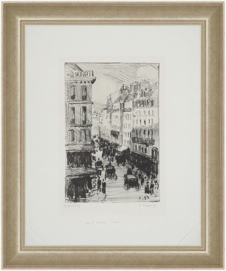 Framed Paris Streets. Frame: Light Silver. Paper: Rag Paper. Art Size: 10x8. Final Size: 11'' X 9''