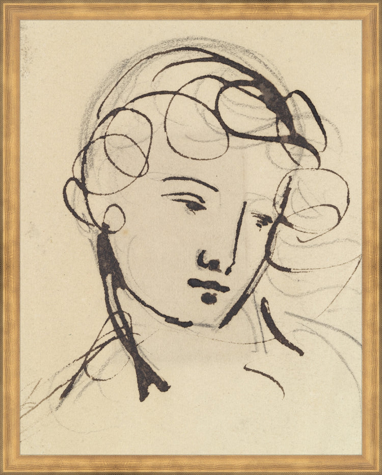 Framed Sketch of a Lady. Frame: Timeless Gold. Paper: Rag Paper. Art Size: 19x15. Final Size: 20'' X 16''