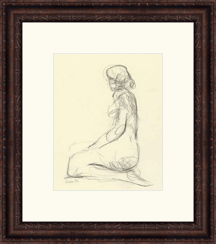 Framed Seated Figure Study. Frame: Florence Walnut. Paper: Rag Paper. Art Size: 10x8. Final Size: 17'' X 15''
