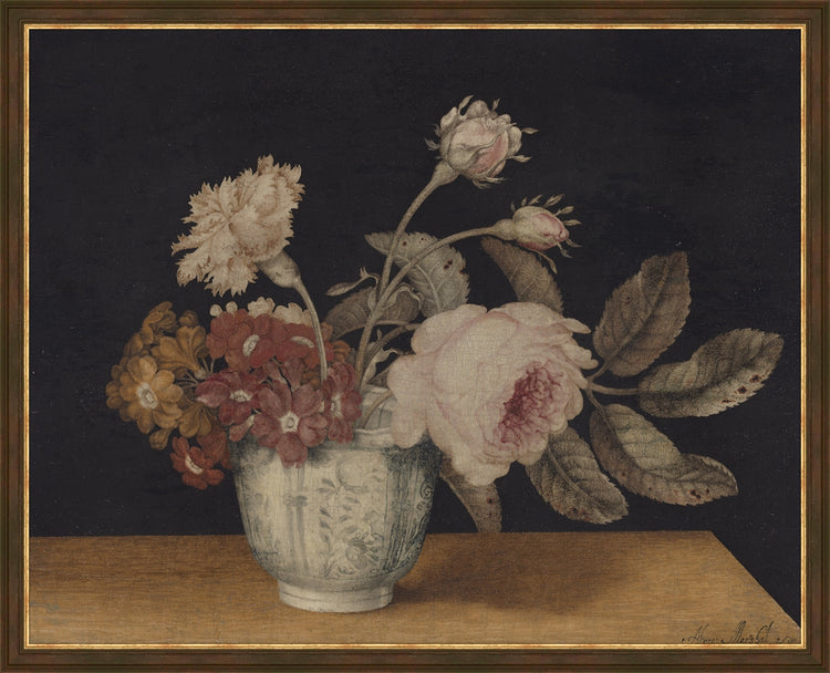 Vintage Vase of Flowers. Classic Black And Gold.