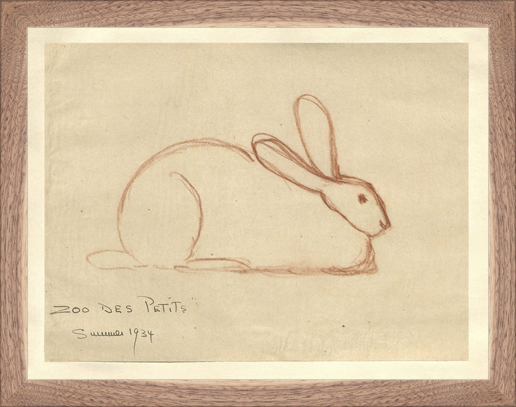 Framed Bunny. Frame: Natural Walnut. Paper: Rag Paper. Art Size: 10x13. Final Size: 11'' X 14''