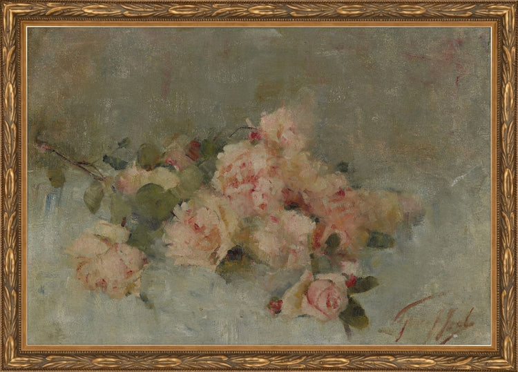 Framed Roses II. Frame: Embellished Antique Gold. Paper: Rag Paper. Art Size: 9x13. Final Size: 10'' X 14''