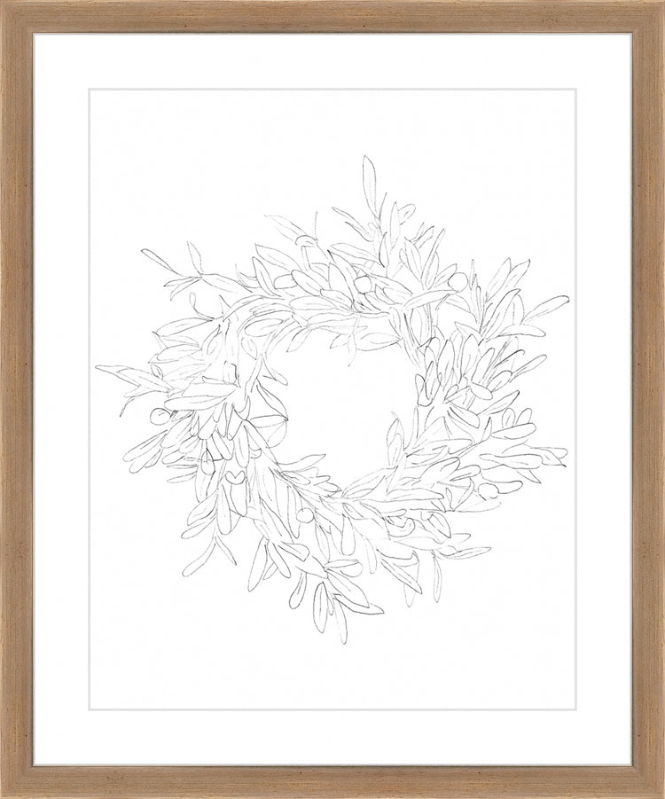 Framed OLIVE WREATH. Frame: Coffee. Paper: Rag Paper. Art Size: 14x11. Final Size: 18'' X 15''