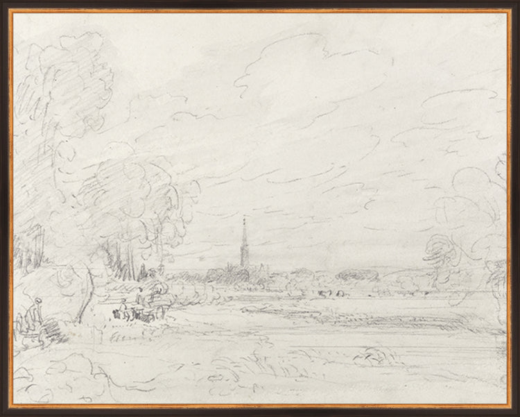 Framed Promenade Drawing III. Frame: Traditional Black and Gold. Paper: Rag Paper. Art Size: 23x29. Final Size: 24'' X 30''