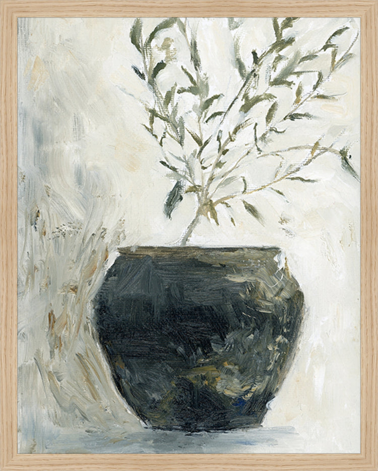 Framed Still Life Olive Tree. Frame: Natural Oak. Paper: Rag Paper. Art Size: 19x15. Final Size: 20'' X 16''