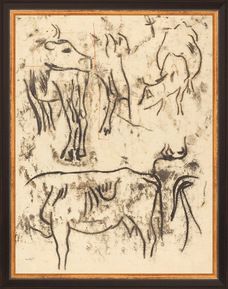 Framed Herd Study. Frame: Traditional Black and Gold. Paper: Rag Paper. Art Size: 13x10. Final Size: 14'' X 11''