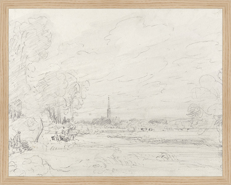 Framed Promenade Drawing III. Frame: Natural Oak. Paper: Rag Paper. Art Size: 15x19. Final Size: 16'' X 20''