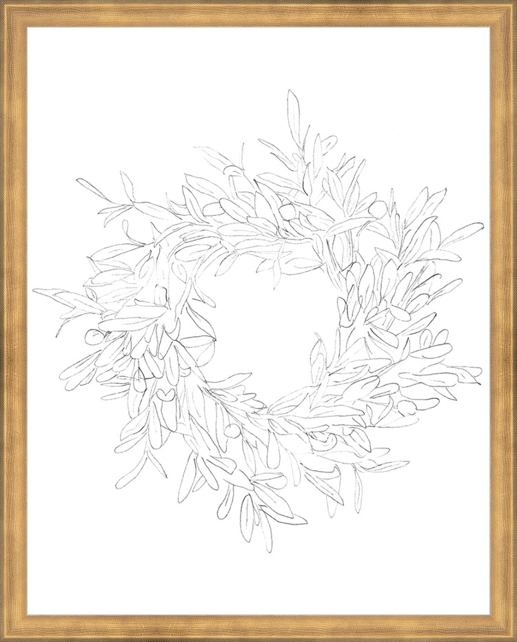 Framed OLIVE WREATH. Frame: Timeless Gold. Paper: Rag Paper. Art Size: 19x15. Final Size: 20'' X 16''
