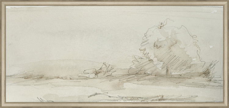 Framed Watercolor Landscape Study III. Frame: Traditional Silver. Paper: Rag Paper. Art Size: 13x29. Final Size: 14'' X 30''