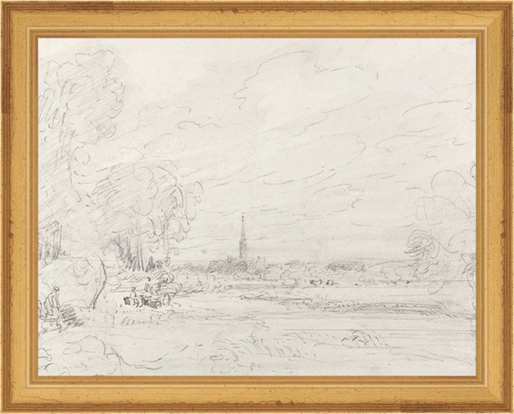 Framed Promenade Drawing III. Frame: Traditional Gold. Paper: Rag Paper. Art Size: 7x9. Final Size: 8'' X 10''