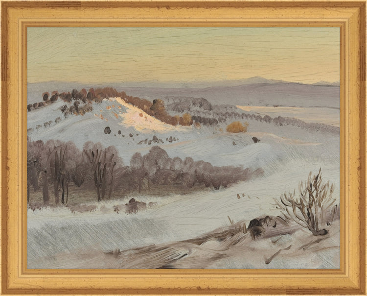 Framed Mountain View. Frame: Traditional Gold. Paper: Rag Paper. Art Size: 7x9. Final Size: 8'' X 10''