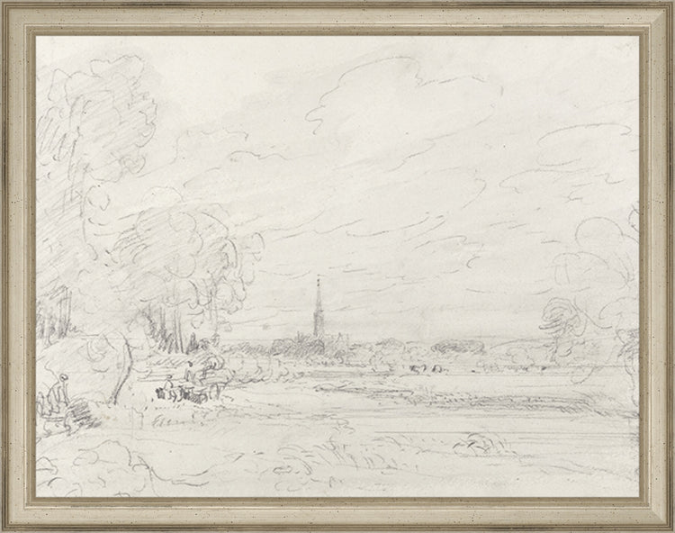 Framed Promenade Drawing III. Frame: Traditional Silver. Paper: Rag Paper. Art Size: 10x13. Final Size: 11'' X 14''