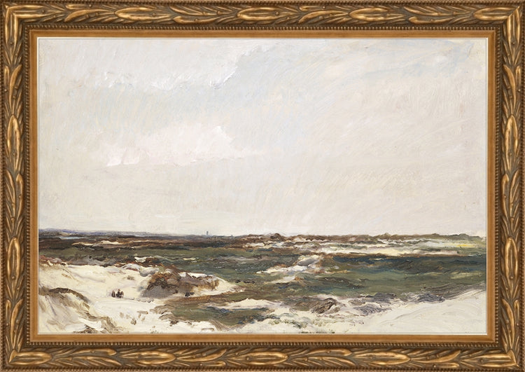 Framed Calais Dunes. Frame: Embellished Antique Gold. Paper: Rag Paper. Art Size: 6x9. Final Size: 7'' X 10''