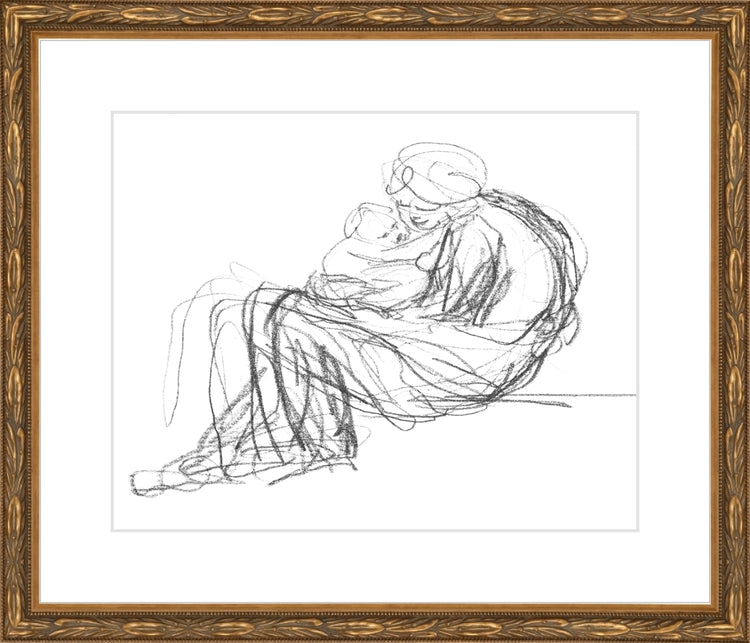 Framed Motherhood. Frame: Embellished Antique Gold. Paper: Rag Paper. Art Size: 8x10. Final Size: 12'' X 14''