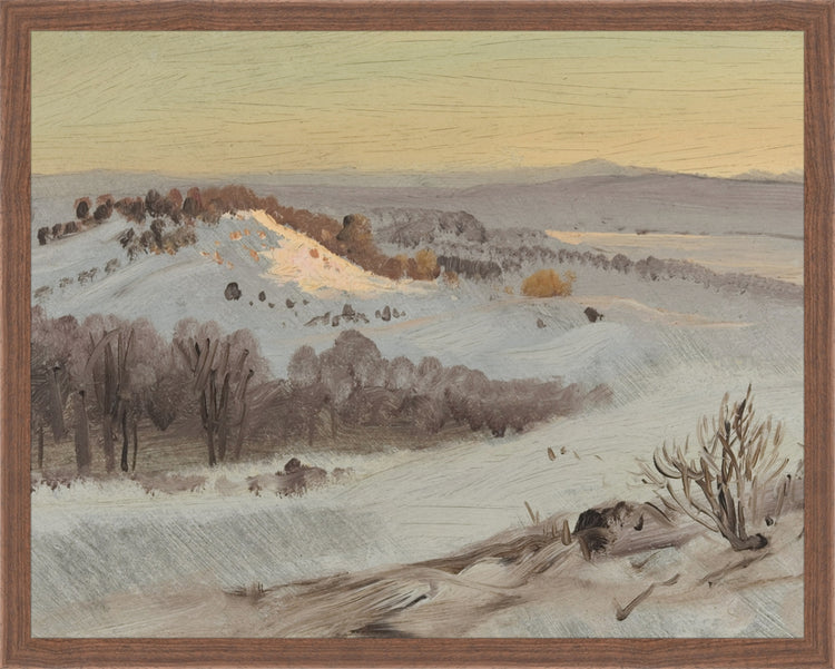 Framed Mountain View. Frame: Dark Walnut. Paper: Rag Paper. Art Size: 15x19. Final Size: 16'' X 20''