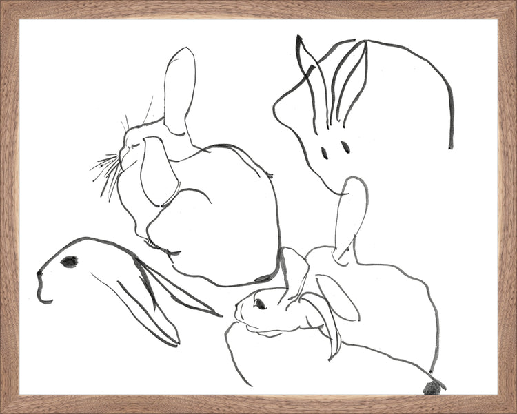 Framed Rabbits. Frame: Natural Walnut. Paper: Rag Paper. Art Size: 15x19. Final Size: 16'' X 20''