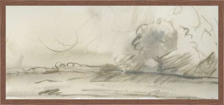 Framed Watercolor Landscape Study I. Frame: Dark Walnut. Paper: Rag Paper. Art Size: 13x29. Final Size: 14'' X 30''