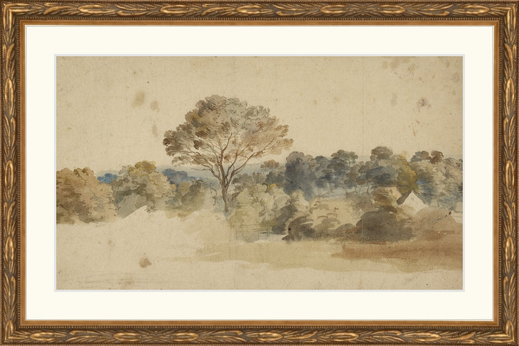 Framed Baroque Landscape. Frame: Embellished Antique Gold. Paper: Rag Paper. Art Size: 7x12. Final Size: 10'' X 15''