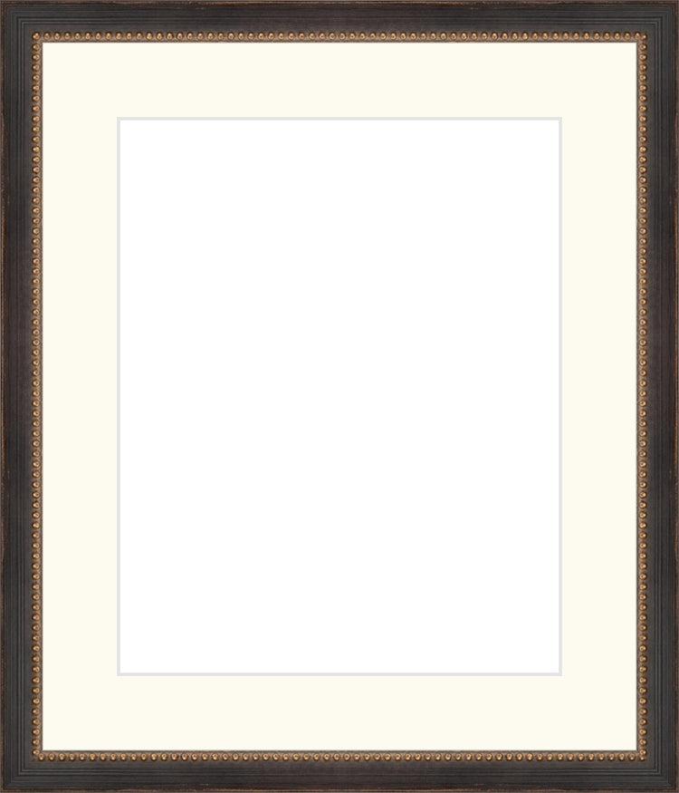 Traditional Black and Gold Beaded Frame. Opening Size: 10x8. Final Size: 14'' X 12''