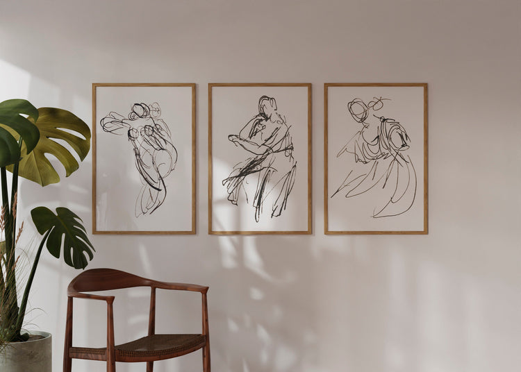 Neutral Set of 3 Ink Figure Studies | Neutral Set Art | Modern Drawing Set | Set Prints 3 | Set of Neutral Art | Female Figure Art Giclee