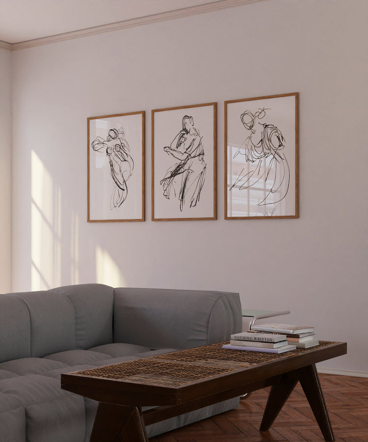 Neutral Set of 3 Ink Figure Studies | Neutral Set Art | Modern Drawing Set | Set Prints 3 | Set of Neutral Art | Female Figure Art Giclee