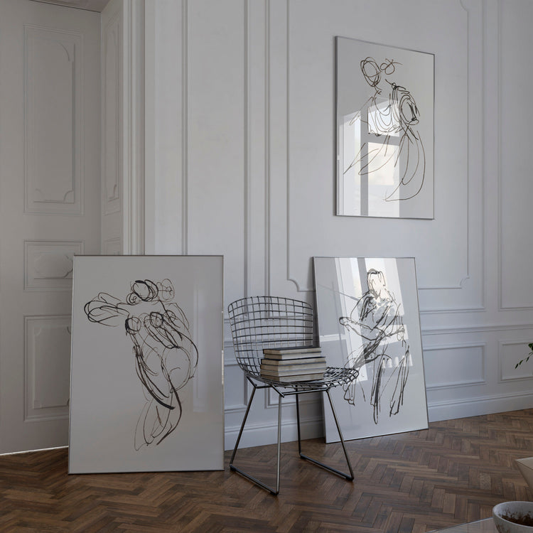 Neutral Set of 3 Ink Figure Studies | Neutral Set Art | Modern Drawing Set | Set Prints 3 | Set of Neutral Art | Female Figure Art Giclee