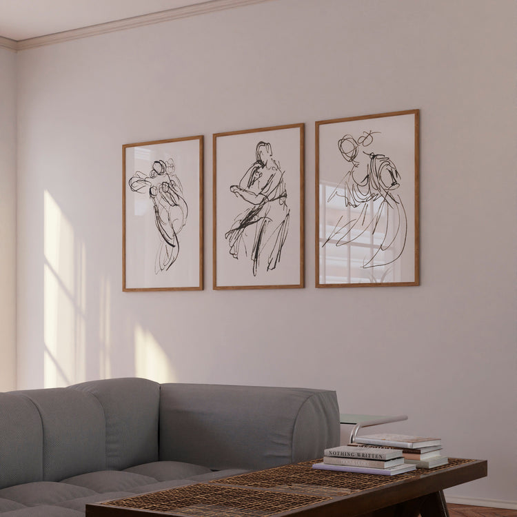 Neutral Set of 3 Ink Figure Studies | Neutral Set Art | Modern Drawing Set | Set Prints 3 | Set of Neutral Art | Female Figure Art Giclee
