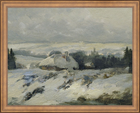 Framed First Snow. Frame: Timeless Bronze. Paper: Rag Paper. Art Size: 11x14. Final Size: 12'' X 15''